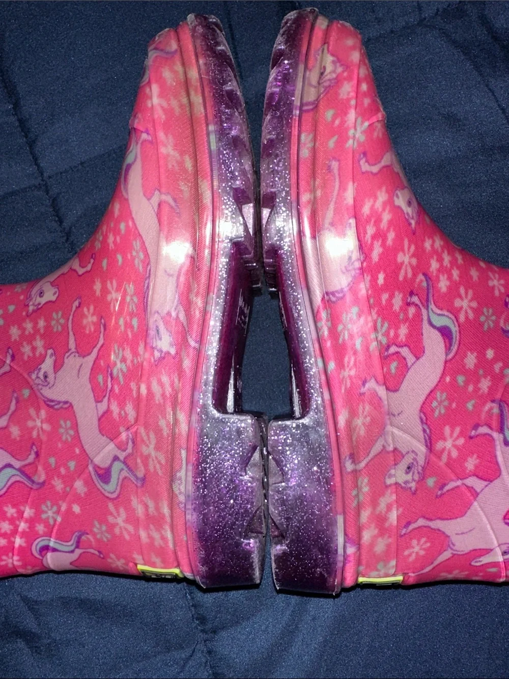 Western Chief Girls' Unicorn Rain Boots w/ Glitter Handles  Working Lights Sz1